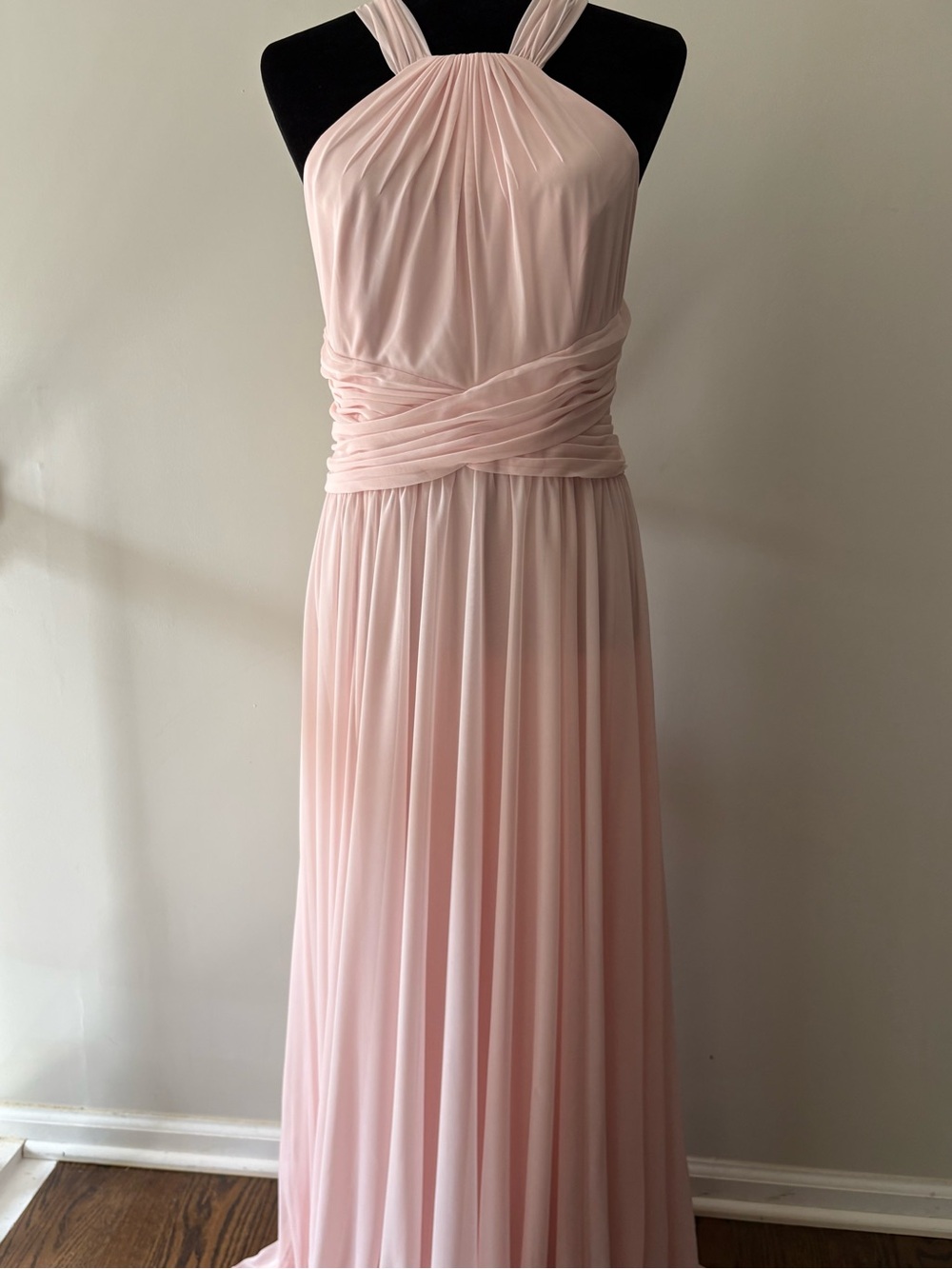 David's Bridal Soft Blush Halter Maxi Dress